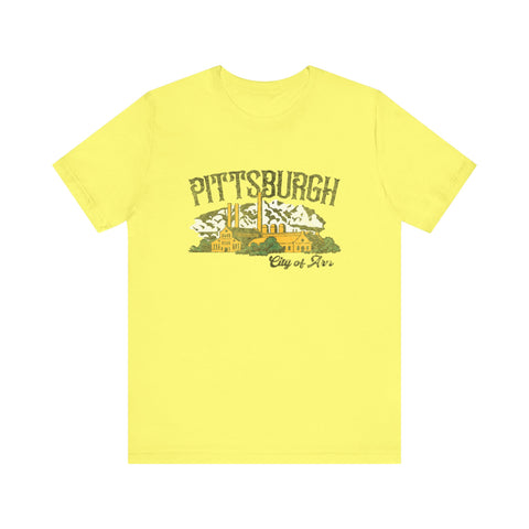 Pittsburgh City of Iron Vintage Logo - Short Sleeve Tee T-Shirt Printify Yellow S 