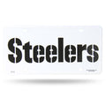 NFL Pittsburgh Steelers Wordmark Metal Auto Tag, White License Plate Rico Industries