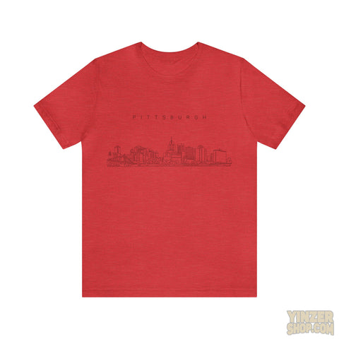 Pittsburgh One Line Drawing of Skyline T-Shirt  - Unisex bella+canvas 3001 T-Shirt Printify Heather Red S 