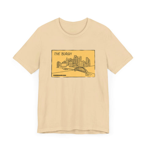 The 'Burgh Cartoon Pittsburgh Skyline - Short Sleeve Shirt T-Shirt Printify Soft Cream S 