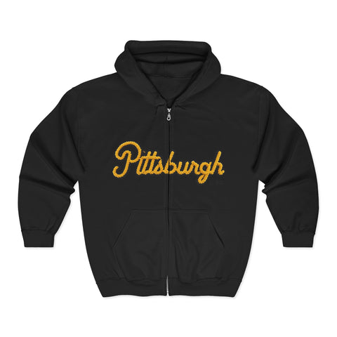 Pittsburgh Faux Embroidery - Unisex Heavy Blend™ Full Zip Hooded Sweatshirt