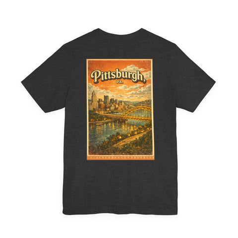 Vintage Pittsburgh Sunset (Print on Back) - Unisex Jersey Short Sleeve Tee