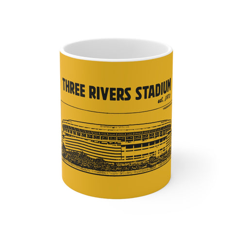 Three Rivers Stadium - 1970 - Retro Schematic - Pittsburgh Coffee Ceramic Mug 11oz Mug Printify 11oz  