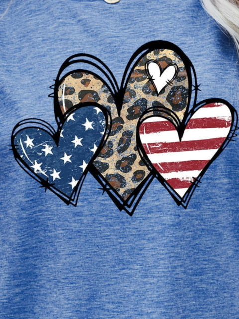 US Flag Graphic Tee – Leopard Heart Shirt With American Flag Top Design