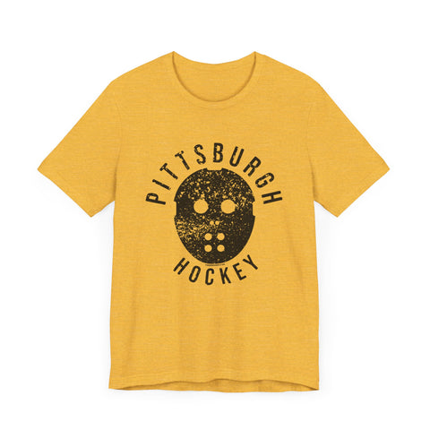 Retro Pittsburgh Hockey Mask Shirt - Short Sleeve Tee T-Shirt Printify Heather Yellow Gold S