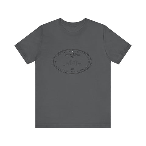 Pittsburgh Border Stamp - Short Sleeve T-Shirt in dark gray with subtle black stamp design, offering a slim fit and fast delivery options.