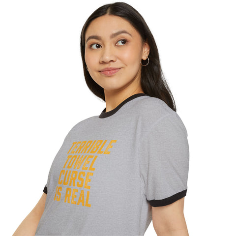 Ringer T-Shirt — "Terrible Towel Curse Is Real" Steelers Fan Tee