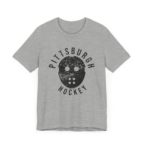 Retro Pittsburgh Hockey Mask Shirt - Short Sleeve Tee T-Shirt Printify Athletic Heather S