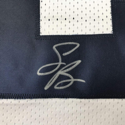 Framed Autographed/Signed Saquon Barkley 35x39 Penn State White College Football Jersey Beckett BAS COA
