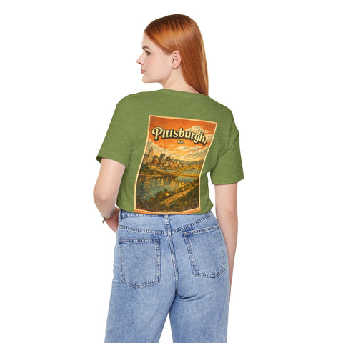Vintage Pittsburgh Sunset (Print on Back) - Unisex Jersey Short Sleeve Tee