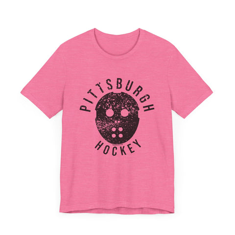 Retro Pittsburgh Hockey Mask Shirt - Short Sleeve Tee T-Shirt Printify Heather Charity Pink S