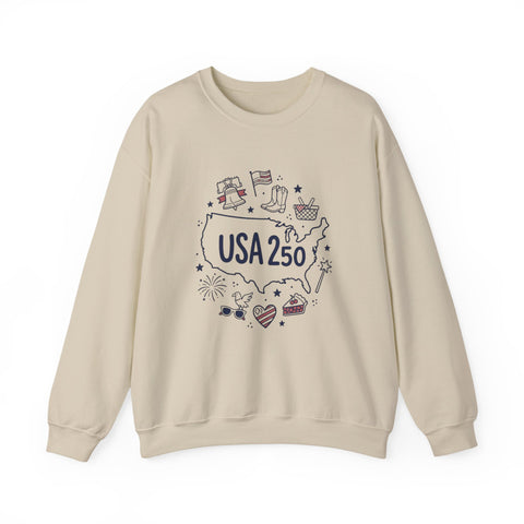 USA 250 patriotic map crewneck | 4th of July vintage stars & flags