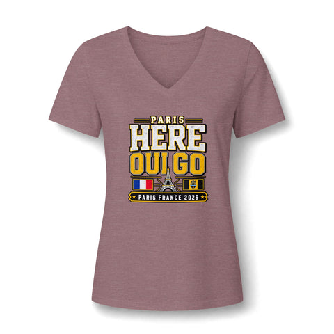 Paris 'Here Oui Go' Women's V-Neck Tee — France 2026 Travel Souvenir