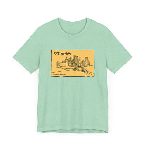 The 'Burgh Cartoon Pittsburgh Skyline - Short Sleeve Shirt T-Shirt Printify Heather Mint S 