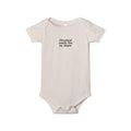 Heather beige baby bodysuit with cheeky 'Cleveland smells like my diaper' design, great for casual baby wear.