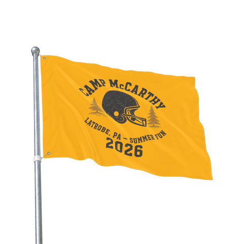 Camp McCarthy 2026 Double-Sided Outdoor Flag — Latrobe PA Summer Camp Football Design