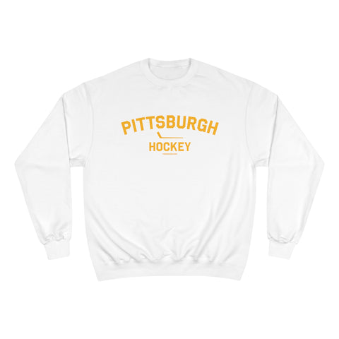 Pittsburgh Hockey - Collegiate Style - Champion Crewneck Sweatshirt Sweatshirt Printify White S 