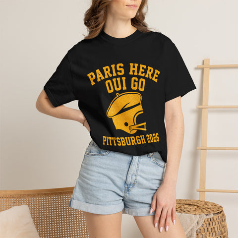 Paris Here We Go Pittsburgh 2026 French Beret Helmet on Premium Comfort Colors® T-Shirt