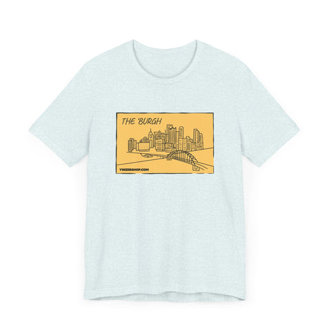 The 'Burgh Cartoon Pittsburgh Skyline - Short Sleeve Shirt T-Shirt Printify Heather Ice Blue S