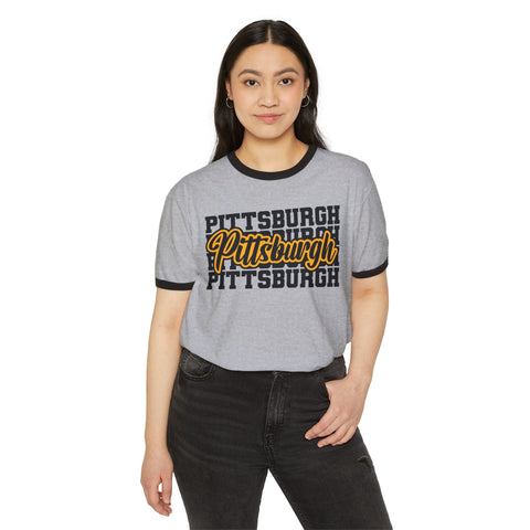 Pittsburgh Typography - Unisex Cotton Ringer T-Shirt