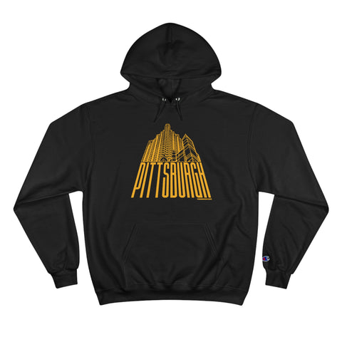 Pittsburgh Glass Building - Champion Hoodie Hoodie Printify Black S 