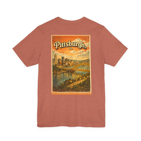 Vintage Pittsburgh Sunset (Print on Back) - Unisex Jersey Short Sleeve Tee