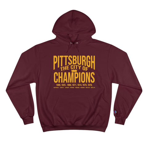 Pittsburgh, The City of Champions - Champion Hoodie Hoodie Printify Maroon S 