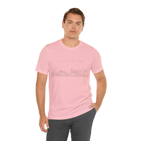 Pittsburgh One Line Drawing of Skyline T-Shirt  - Unisex bella+canvas 3001 T-Shirt Printify   