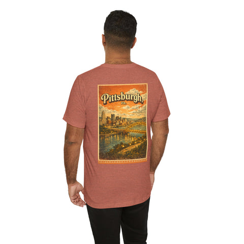 Vintage Pittsburgh Sunset (Print on Back) - Unisex Jersey Short Sleeve Tee