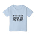 Light blue Cleveland Smells Like My Diaper toddler t-shirt crafted from soft cotton, great for playful kids' fashion and casual wear.