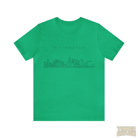 Pittsburgh One Line Drawing of Skyline T-Shirt  - Unisex bella+canvas 3001 T-Shirt Printify Heather Kelly S 