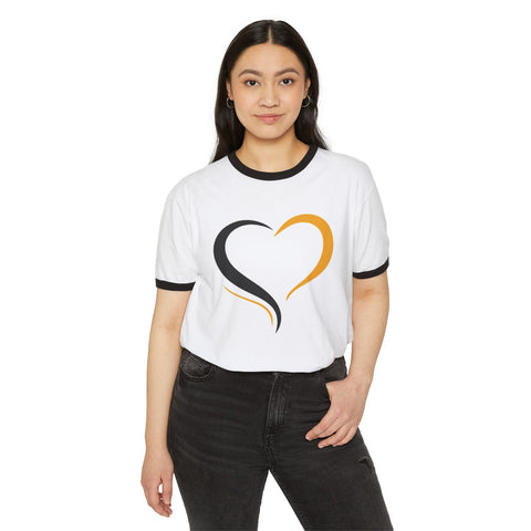 Black and Yellow Heart - Unisex Cotton Ringer T-Shirt