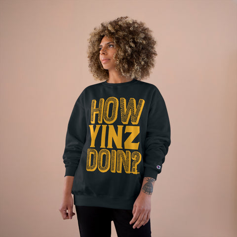 How Yinz Doin? - Champion Crewneck Sweatshirt Sweatshirt Printify   