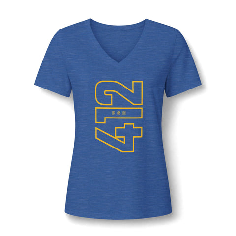 412 Bold Vertical Number Women's V-neck Tshirt  — Minimalist Monochrome Graphic T-Shirt