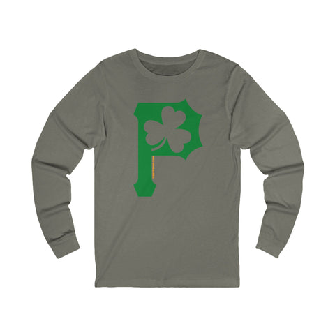 St. Patty's Day Clover - P for Pittsburgh Series - Long Sleeve Tee Long-sleeve Printify S Grey TriBlend