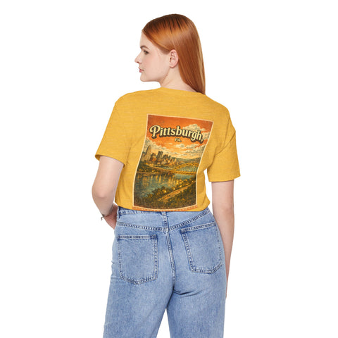 Vintage Pittsburgh Sunset (Print on Back) - Unisex Jersey Short Sleeve Tee