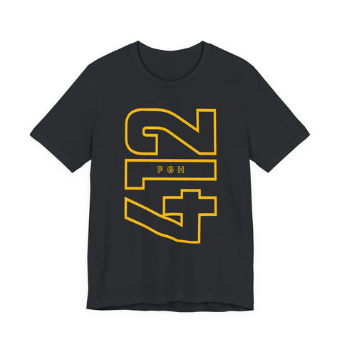 412 Bold Vertical Number Tee — Minimalist Monochrome Graphic T-Shirt