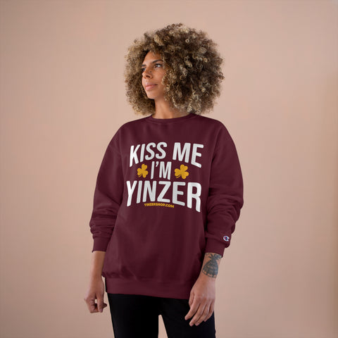 Kiss Me, I'm Yinzer - Champion Crewneck Sweatshirt Sweatshirt Printify   