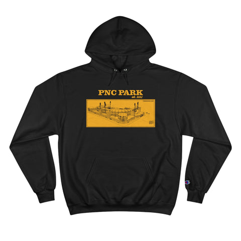 PNC Park - 2001 - Retro Schematic - Champion Hoodie Hoodie Printify Black S 