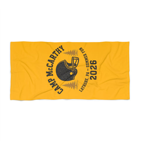 Beach Towel — Camp McCarthy 2026 Helmet Logo (Latrobe PA Summer Rd)