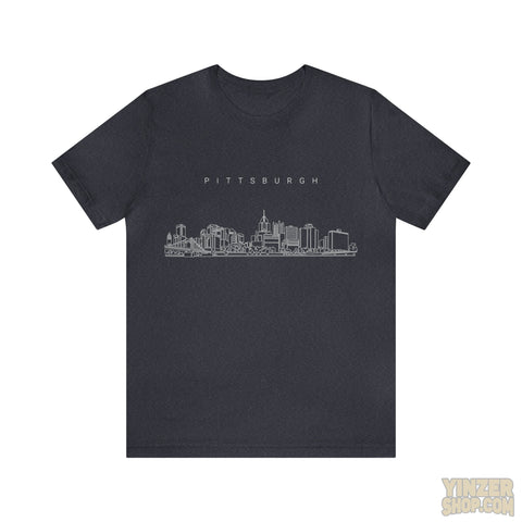 Pittsburgh One Line Drawing of Skyline T-Shirt  - Unisex bella+canvas 3001 T-Shirt Printify Heather Navy L 