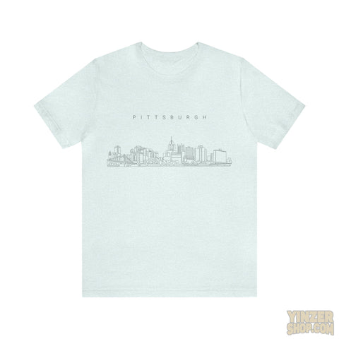 Pittsburgh One Line Drawing of Skyline T-Shirt  - Unisex bella+canvas 3001 T-Shirt Printify Heather Ice Blue S 