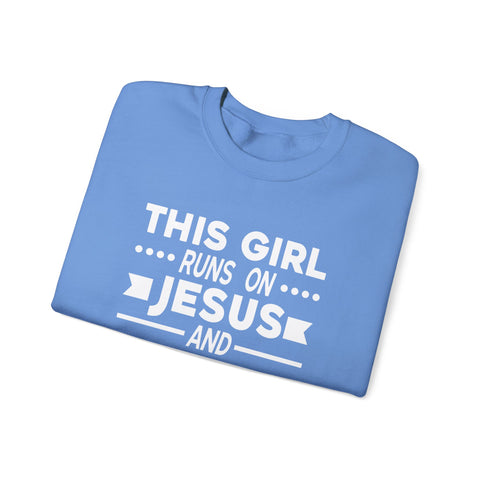 This Girl Runs on Jesus and Golf - Heavy Blend™ Crewneck Sweatshirt