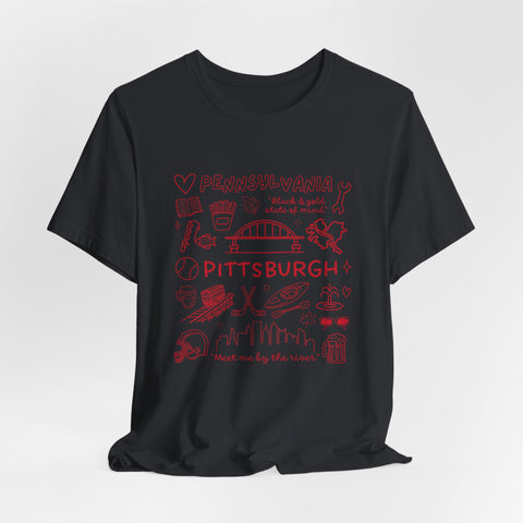 Pittsburgh Doodle Collage - Unisex Jersey Short Sleeve Tee
