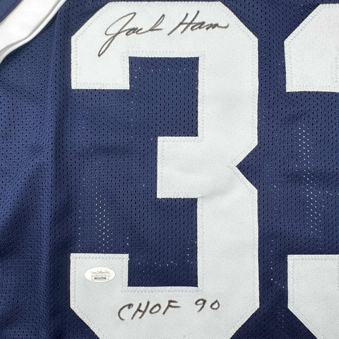 Framed Autographed/Signed Jack Ham 35x39 CHOF 90 Penn State Blue College Football Jersey JSA COA