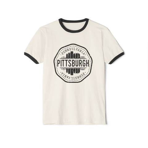 Pittsburgh Vintage Stamp - Unisex Cotton Ringer T-Shirt