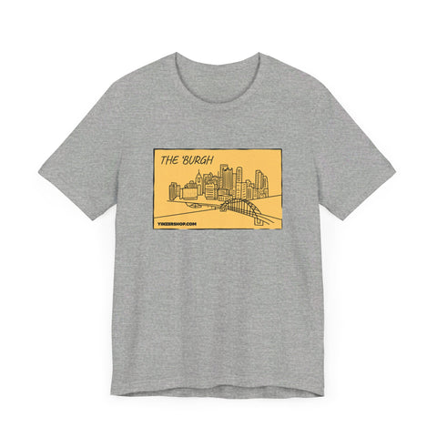 The 'Burgh Cartoon Pittsburgh Skyline - Short Sleeve Shirt T-Shirt Printify Athletic Heather S 