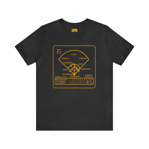 Famous Pittsburgh Sports Plays - Clemente is WS MVP - 1971 World Series - Short Sleeve Tee T-Shirt Printify Dark Grey Heather S 