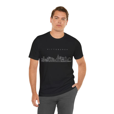 Pittsburgh One Line Drawing of Skyline T-Shirt  - Unisex bella+canvas 3001 T-Shirt Printify   