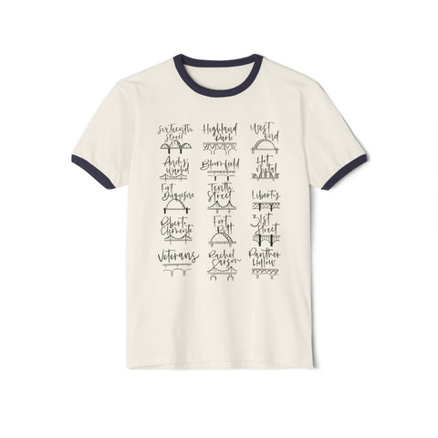 Pittsburgh Bridges Doodle - Unisex Cotton Ringer T-Shirt